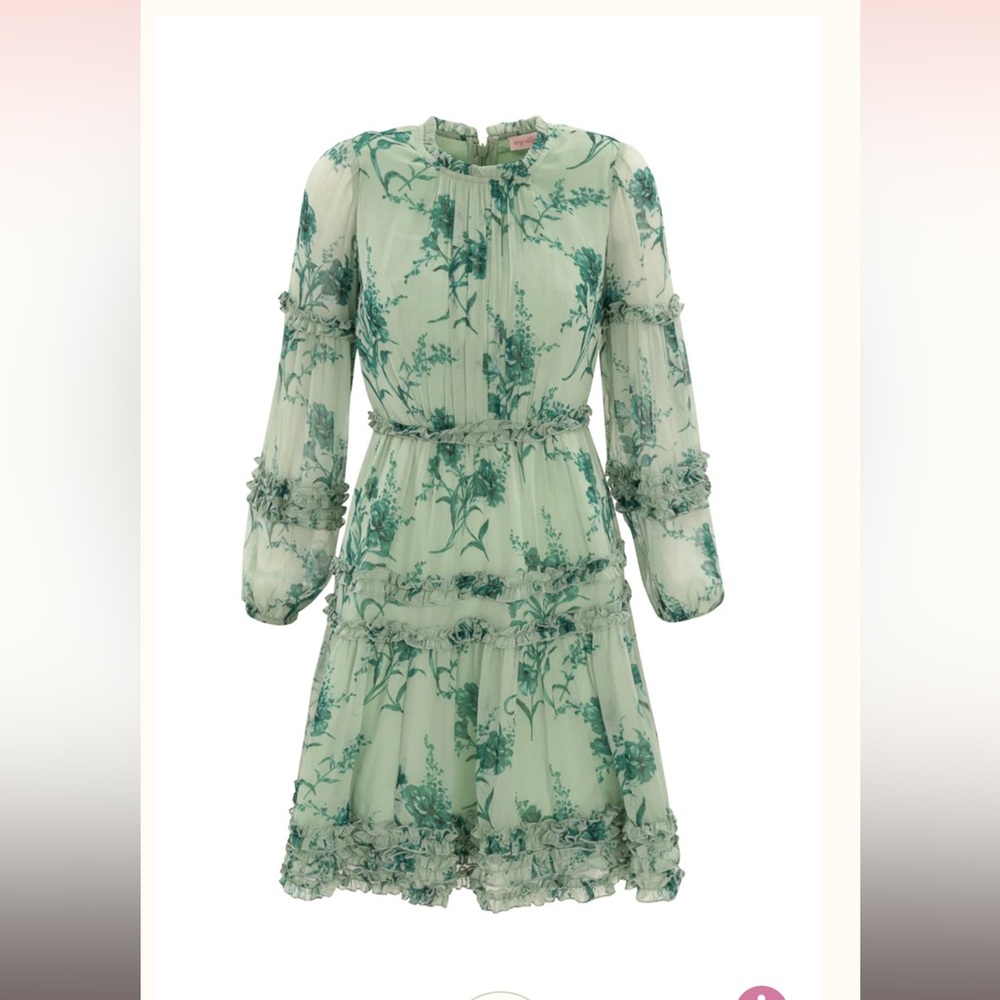 Ivy City Co Mint Green Floral Long Sleeve Ruffle Dress